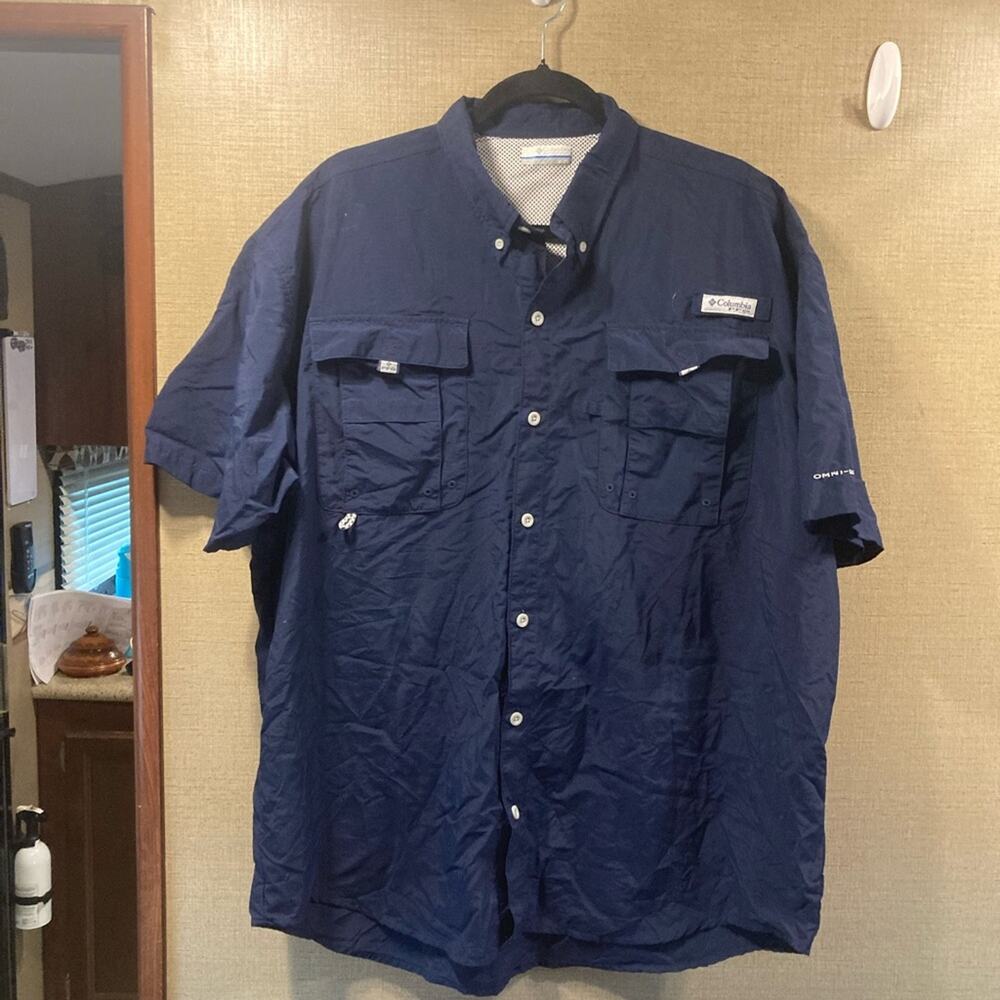Columbia Short Sleeve Button Down Navy PFG Men's XL